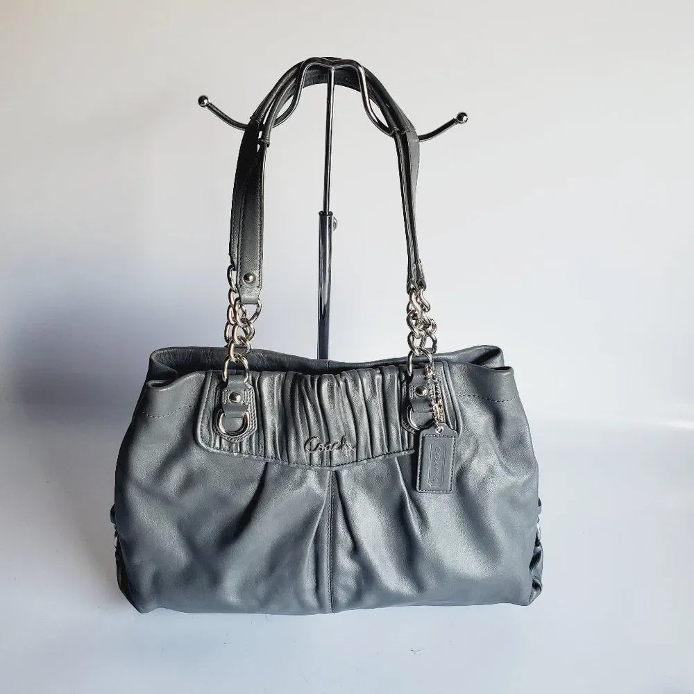 Coach Women's Gray Ashley Gathered Leather Carryall Tote Shoulder Bag - Picture 2 of 7